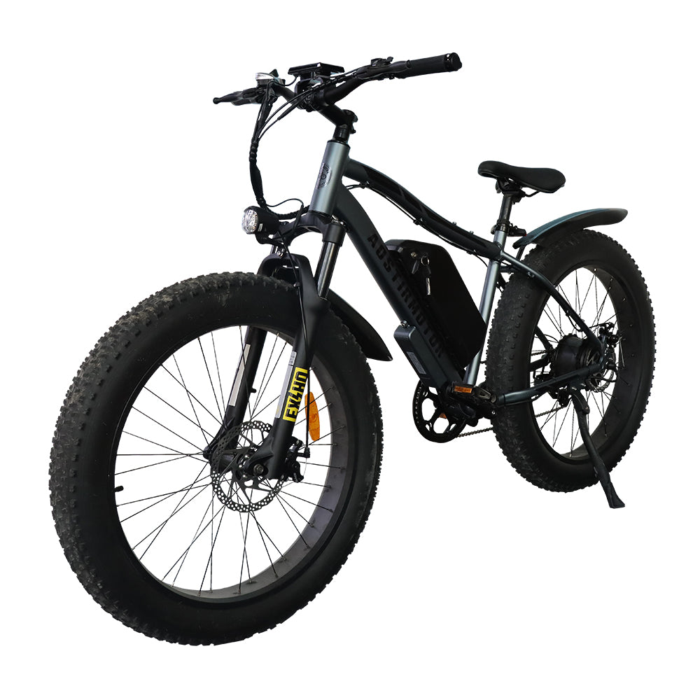 Black electric bike with fat tires on a white background