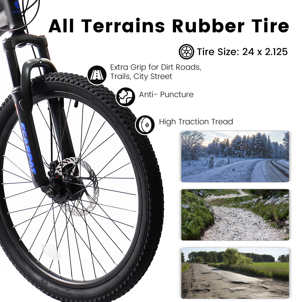 Bicycle wheel with all terrains rubber tire on a white background