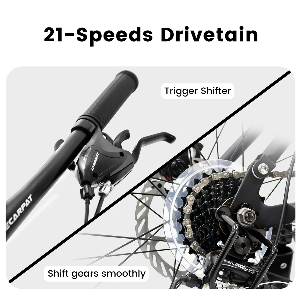 Bicycle drivetrain with 21-speeds Drivetrain and trigger shifter on a white background