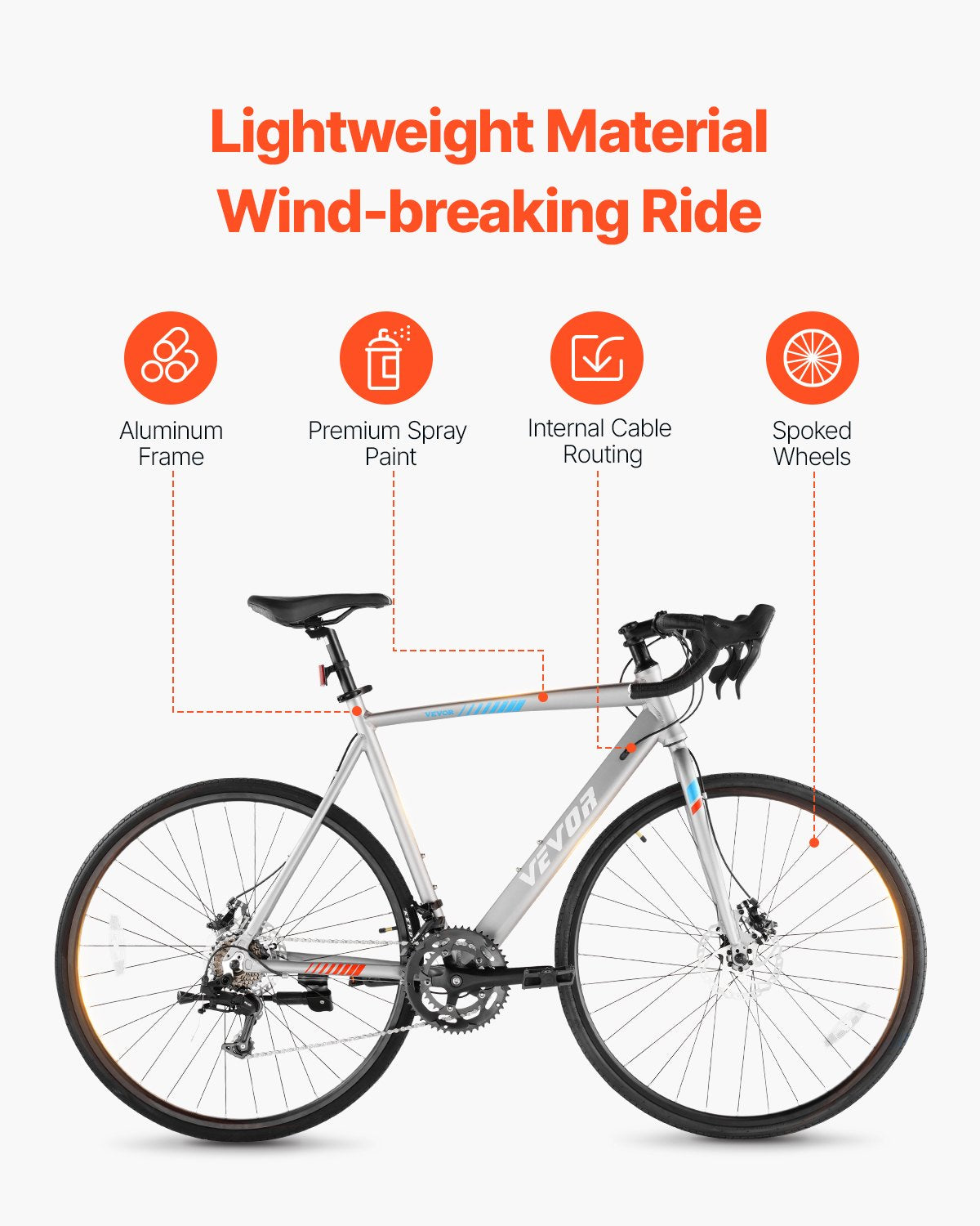 Bicycle with features highlighted on a white background