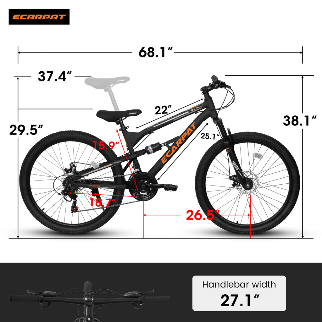 26 Inch Mountain Bike for Adult with 21 Speed Steel Frame Dual Shock Disc Brakes