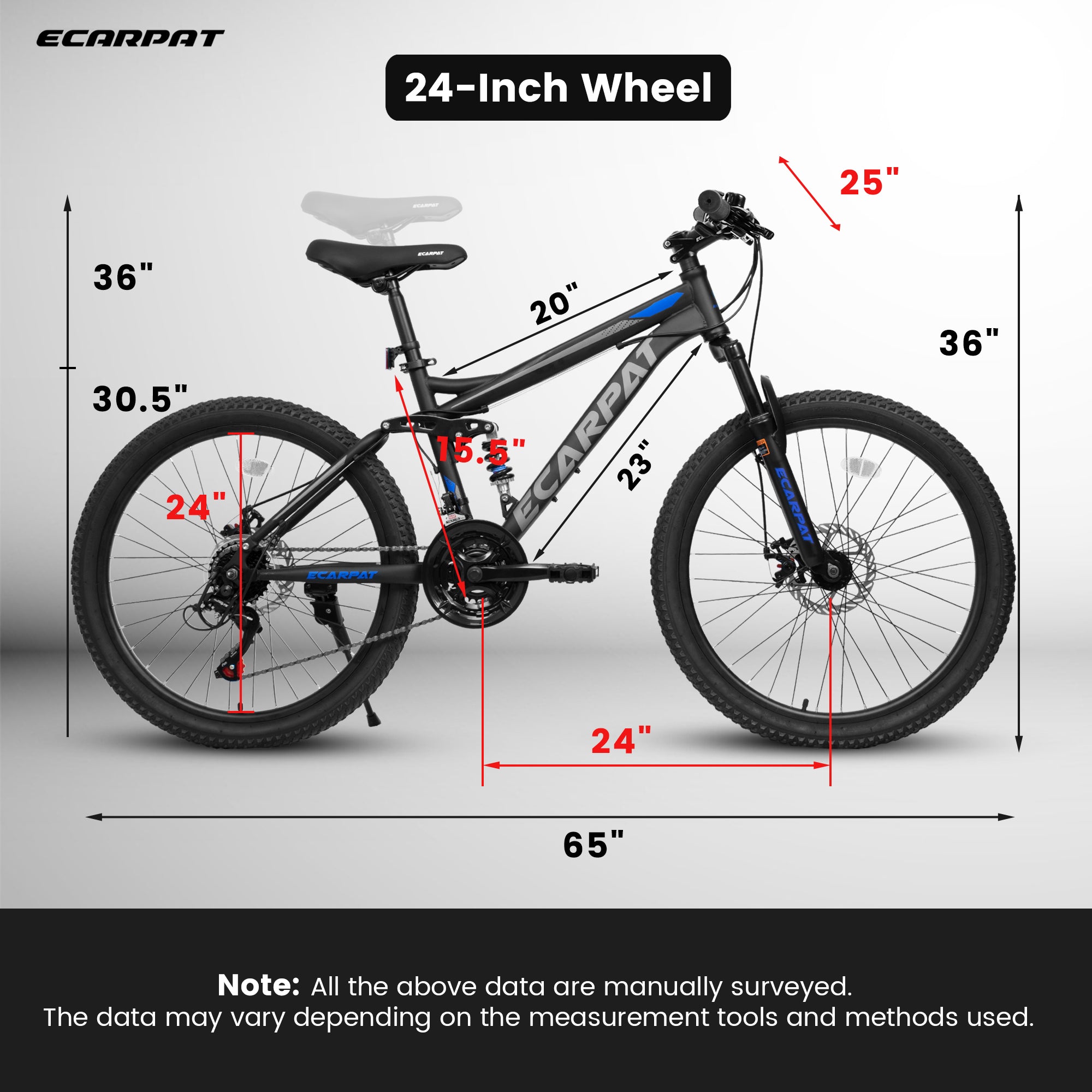 Measurement chart of a bicycle with ECARPAT branding on a gray background