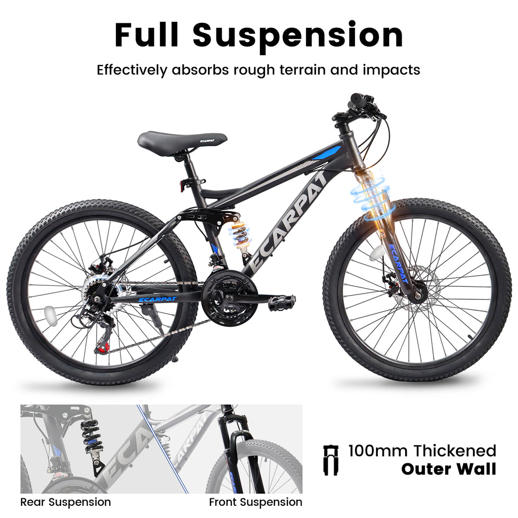 Mountain bike with full suspension system on a white background
