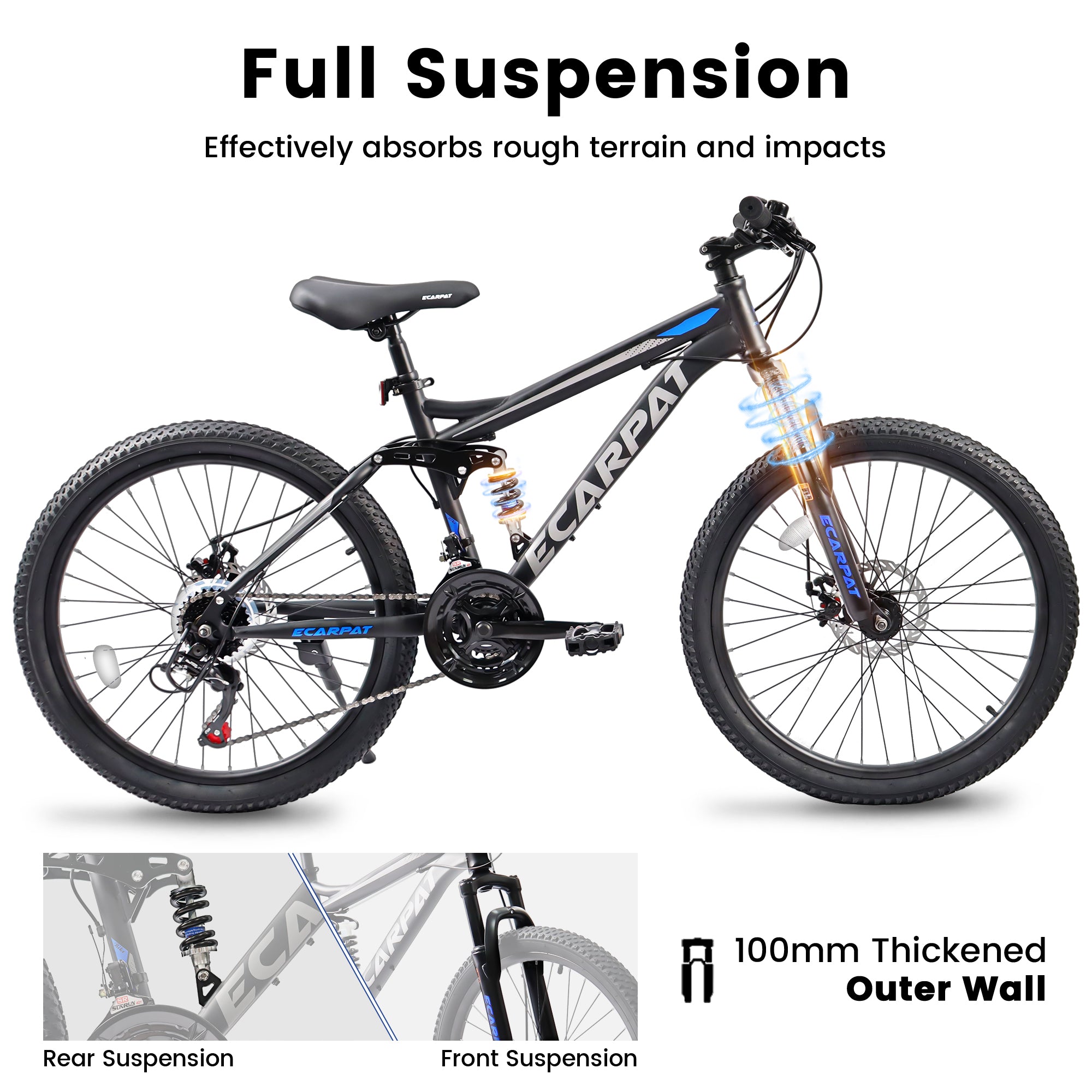 Mountain bike with full suspension system on a white background